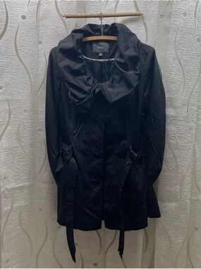 Mexx Black Ruffle-Collar Trench Coat